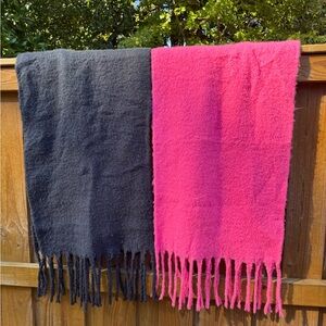 Anthropologie Pink and Gray Fringed Scarves